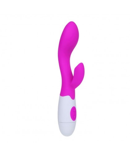 Фиолетовый вибратор Pretty Love Brighty с клиторальным отростком - 20 см.