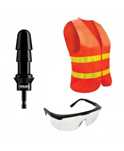 Комплект для секс-дрели DRILLDO - бит-адаптер, очки, жилет