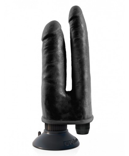Двойной чёрный вибратор со съемной присоской Double Vibrating Double Penetrator - 23,5 см.