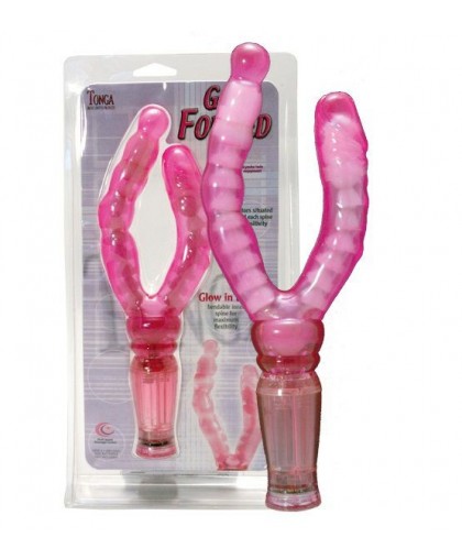 Розовый вагинально-анальный вибромассажёр Get Forked - 16,5 см.