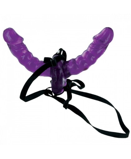 Фиолетовый страпон Double Delight Strap-on с вагинальным отростком - 14 см.