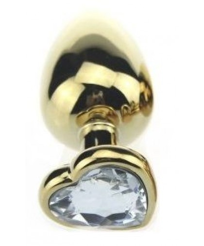 Золотистая пробка с прозрачным кристаллом-сердечком - 7,5 см.