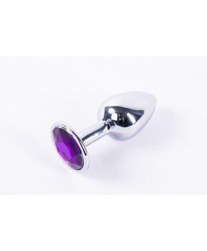 Анальная пробка с фиолетовым кристаллом Onjoy Melal Plug Silver Small
